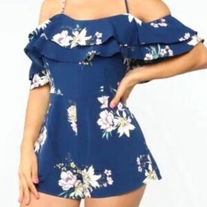 Iris Floral Shorts Romper Women's Large Navy‎ Adjustable Spaghetti Straps NWT
